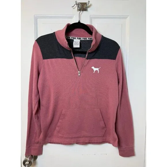 Victoria's Secret Pink Women's Mauve Pink 1/4 Zip Pullover Sweatshirt Size XS - Picture 9 of 12